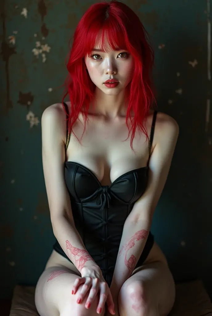 huge fake breasts, latex bra, cleavage