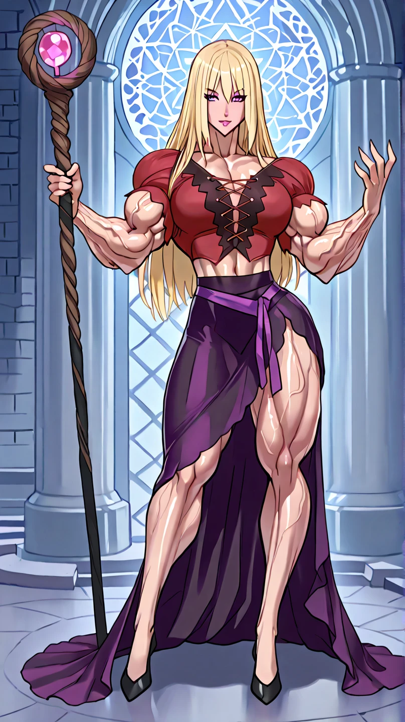 1boy, male, (masterpiece:1.3), (high resolution), (8K), (extremely detailed), (4k), (pixiv), perfect face, nice eyes and face, (best quality), (super detailed), detailed face and eyes, (solo), textured skin, absurdres, highres, <lora:more_details:0.4>, <lora:biscuit-09:0.7>, biskywz, red dress, bare shoulders, muscular, blonde hair, crossdressing, bloomers, (muscular male), muscular, large breasts, white gloves, dress, hair ribbon, fighting stance, fighting, rock, earth \(ornament\), blue sky, grass, serious,