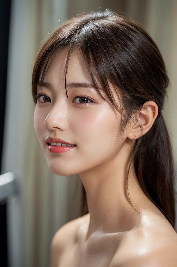 (masterpiece:1.3), high resolution, ultra detailed, extremely detailed CG unity 8k wallpaper, realistic, photo-realistic, RAW photo, beautiful detailed face, pale skin, realistic glistening skin, detailed cloth texture, detailed hair texture, Perfect body, Beautiful Face, accurate, Anatomically correct, Highly detailed face and skin texture, natural neck length, (beautiful hands), (fair skin:1.1), (well-aligned teeth:1.1), (Sweaty skin:1.2),
BREAK,
Detailed eyes, symmetric eyes, Light Brown eyes, Double eyelids, Thin eyebrows, (Glossy lips:1.4), ((A face with waiting for a kiss:1.2)), (blush:1.1), (A sparkling small hair accessory:1.1), (beautiful smile:1.1), (having microphone:1.3),
BREAK,
(A classy and Cute mature wife:1.3), 40 years old, (nude, nsfw, very erotic nipple:1.4),
BREAK,
medium large breasts, slender figure, firm abs,
((ponytail, black hair, bangs:1.2)), (cowboy shot:1.2), (looking at viewer), cowboy shot, From above,
BREAK,
(((cooking at kitchen:1.3))),