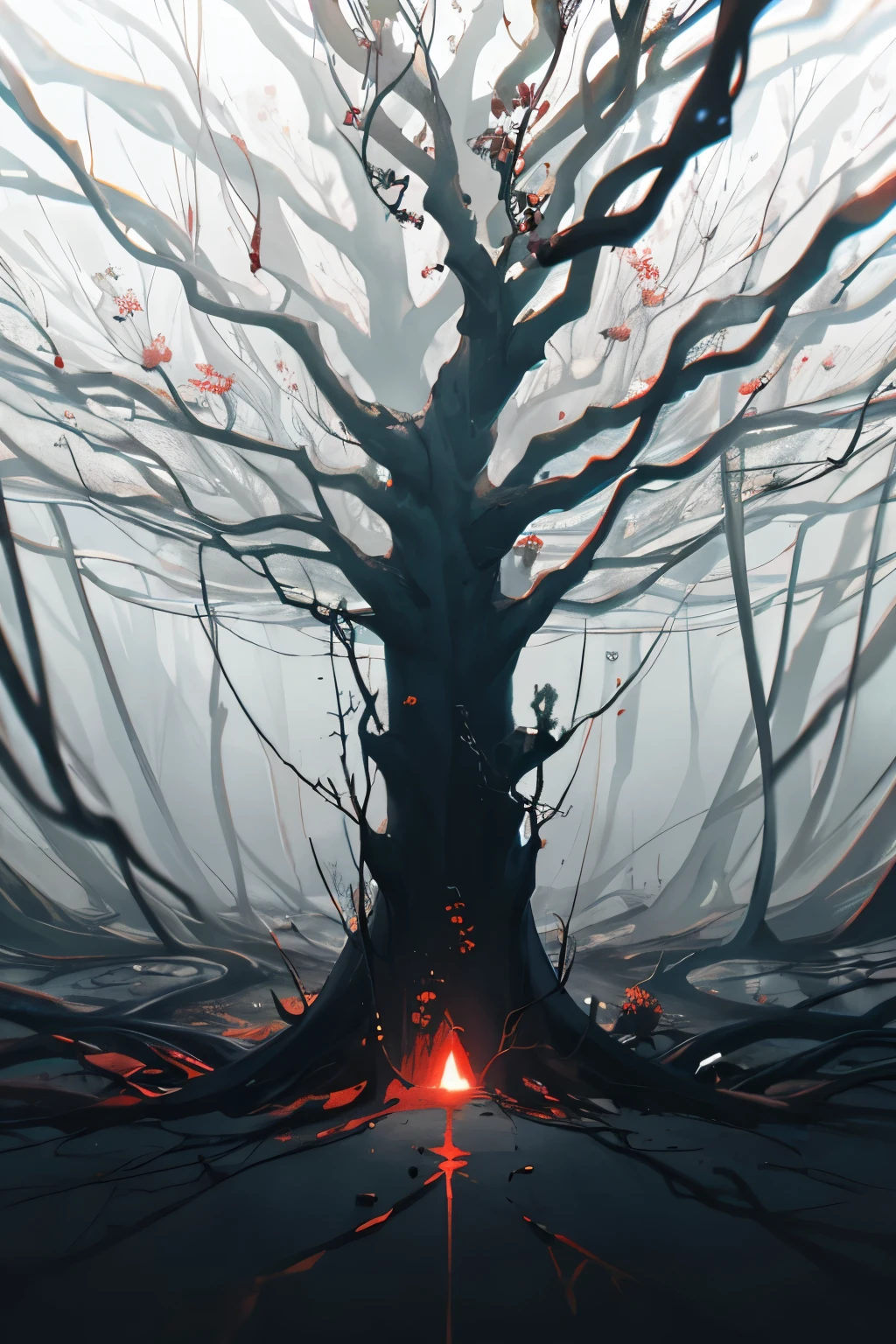 1 tree many branches living heads, Hell Tree, fantasia sombria,