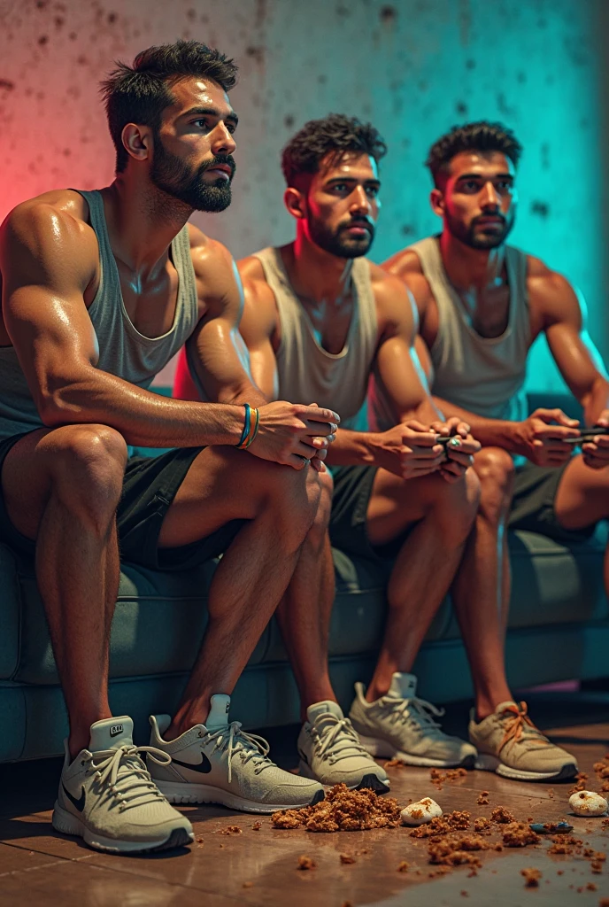 Arab football player,There are a few but not strong,Shirtless,smoking,Excessive leg hair。Wearing fluorescent green football socks,Excessive chest haierce 1,Condescending,Cool and handsome,Abdominal hair growth,Feet smell bad,The heat is coming out of the socks,Multi-person photo,Around 18 years old,Buzz cut,Dark chest hair,Dark hair on abdomen,Dark leg hair,and dense and very dense,Highly aggressive,Serious expression,Tattoo on chest,Very dense hair,Buzz cut,There is a lot of smoke and fog,Standing,To show the legs and socks,There are blue veins in the ventral groove,Wearing football shoes,Smoke in mouth,There is a football under my feet,Dense hair in the groin,The legs are also densely haired,Very serious expression,Very fierce,The hair is very black,Waiting in the locker room,Well-developed calf muscles,Black bulge,Super HD,Every hair can be seen,Stretch your legs in front of the screen,Chatting with teammates in the locker room,Tell dirty jokes,The expression is lewd,Drinking beer,There are cigarette butts and empty beer cans on the ground,And they are still drinking,Rest in bed,Rest in bed