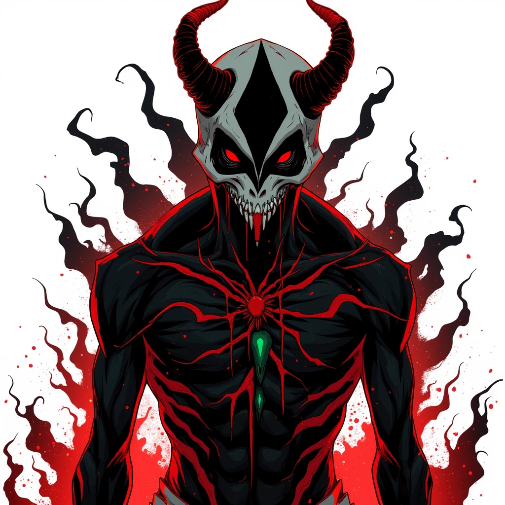 masterpiece,best quality,Extremely detailed,Human-like overall,The size of the body is immeasurable,Cruisers are incomparable。 ①Head:The head is bright red in color,There are also dark red patches,There are sharp and prominent spots around the top of the head,A crown-like head。The upper part is black,Dark red lower part,The junction is a gradual transition。There are 42 thorns in total。 The eyes are slightly below the crown,Includes the human body from the left ear to the right ear,The facial area from the brow to the nose,Only one pair of upper and lower eye sockets,Sometimes only one giant eye is visible inside,And sometimes it shows thousands of eyes。Next is the mouth,When the mouth is fully opened, the upper and lower distance is extremely large,Can be closed。There are 84 teeth in the mouth,The lengths are equal,But slightly skewed。The tongue is long enough to reach the lower eye socket。 ② Upper body:The chest cavity is also bright red,There is only a notochord but no tissue at the waist。There are rib-like white keratinous substances covering the outside of the chest cavity. Both hands are bright red in front of the elbows.,Elbow in right hand, three arms extended,Hands on the tips of arms,There are five fingers,Five long and sharp fingers。Ten arms stretched out from the left hand,The tip of the arm also has a hand,Same form as above。 ③Lower body:Connect to the upper body spinal cord and extend downward,No human structure。When it reaches half the distance of the upper body, a Mobius ring of flesh and blood is formed.。Extending downwards is bright red flesh and blood.。Finally, the thickness of the Möbius strip gradually increases from the end to the bottom.