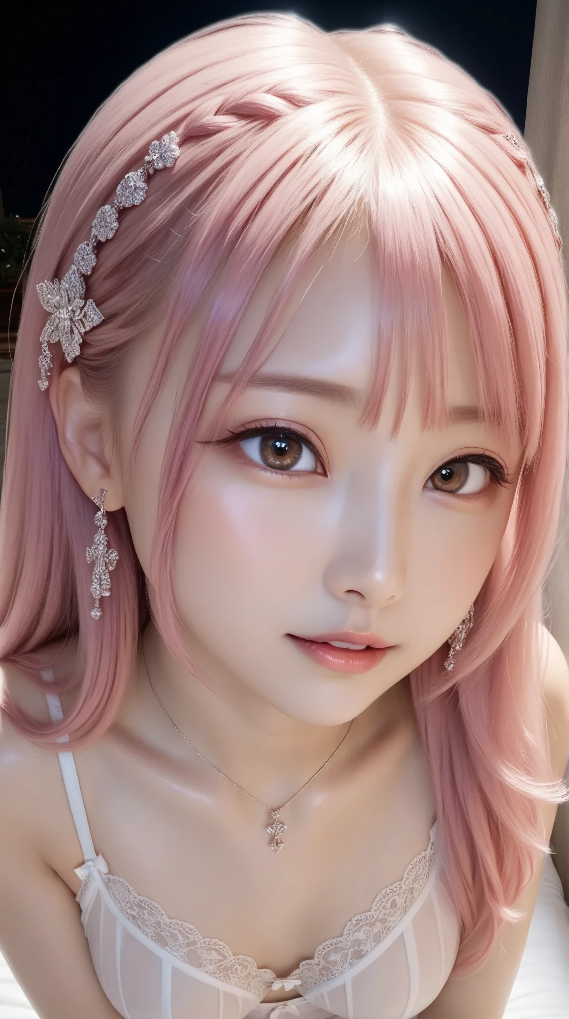 (4K quality:1.3),(Highest quality:1.3),(19 years old:1.3),(Large Breasts:1.6),Overdeveloped breasts:1.6,Big Breasts:1.6,世界一Large Breasts,Extra large chest:1.3,One of the largest breasts in the world,Saggy breasts,rich,Upper Body,smile,Japanese Voice Actors,Overflowing breasts,(jewelry),Captivate a man,Cleavage,(Con Cafe:1.5),(Celebrities:1.4),(thin:1.2),(Tight waist:1.4,(Night viewの良いホテル:1.1),(luxury:1.2),(Arisa Hanyu:1.5),(anorexia:1.4),(Night view:1.3),(Close up on face:1.2),Catchlight,(Child face:1.6),(smile:1.1),(Lori:1.5),(Pink Hair:1.6),(Short Hair),(Deep pink eyes:1.4),(2D cuteness:1.5),(Cute Makeup),Beautiful fingertips