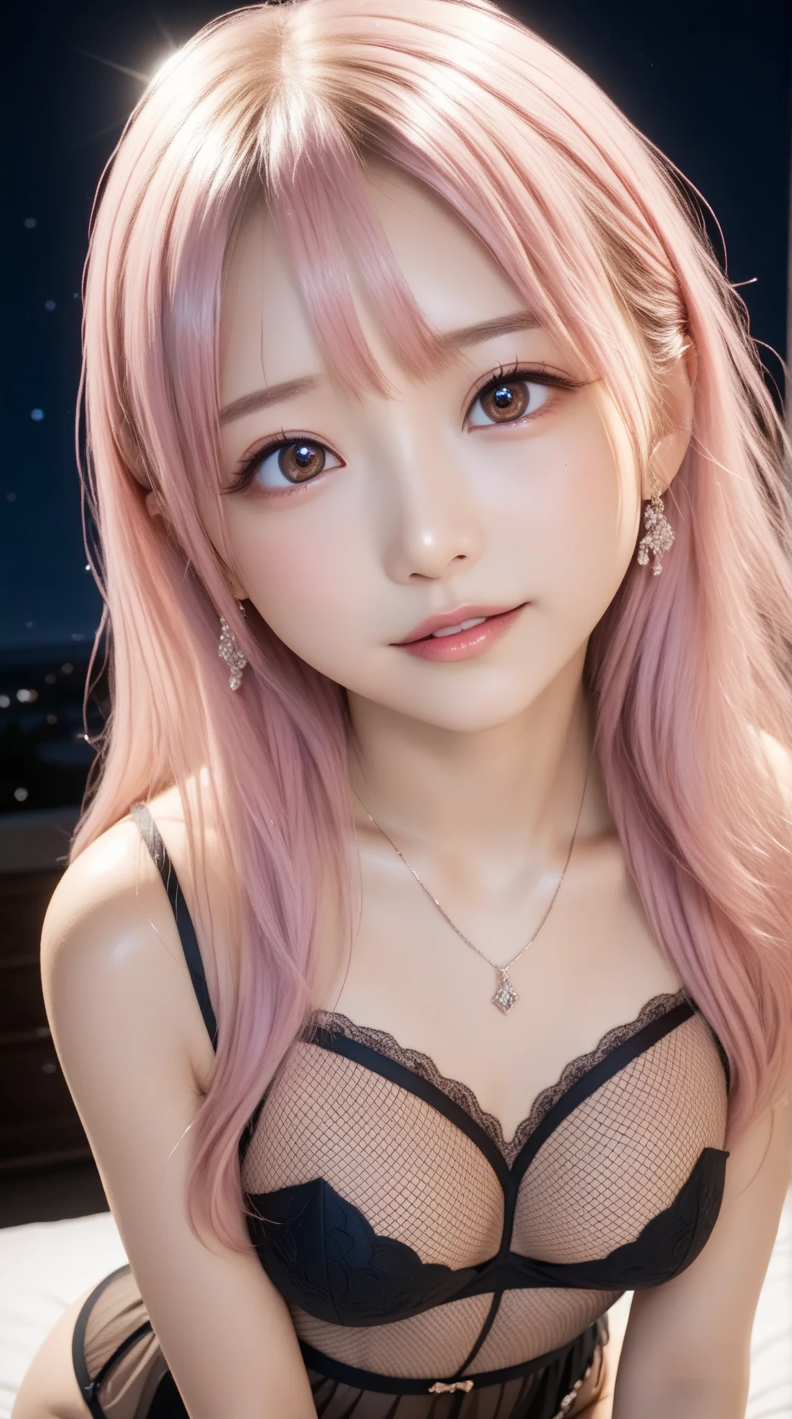 ((Realistic lighting、top-quality、8K、masterpiece:1.3))、Clear focus:1.2、1girl in、Pretty Face、The most beautiful girl in the world、beauty with perfect body:1.4、Slim abs:1.1、((platinum-pink-hair、Colossal tits:1.3))、(Wearing ultra-thin white lace underwear:1.4、Gray stockings:1.2、)、(outside of house、Daytime:1.1)、the city street、Super fine face、Narrow-eyed、二重まぶた、Put your hands on your head、(lying on one's side on bed:1.4)、Open your crotch、Seduce me with a sexual expression、Detailed mouth、16-year-old Westerner、Short face、Beautiful light gray eyes that sparkle、Small face beauty、with round face、White beautiful skin、Teak Gloss、glowy skin、long bangs between eyes,、