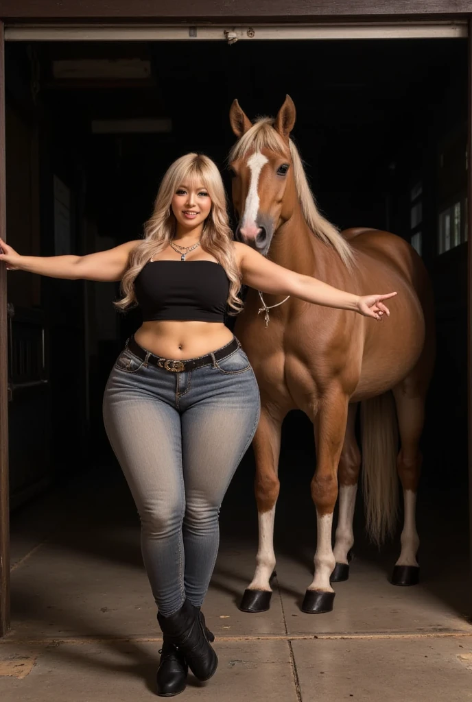 (1fleshygirl & a muscles horse of prime breed:1.75), ((must include: muscled Belgian-Draft-Horse the most strongest horse on earth:1.5)), ((I'm having sex in upfront fuck seductively with horse:1.2)), (I'm teasing the horse sexually), (about to get fucked silly by a stud muscled horse), 1fleshymilf dancing sensually surrounded by mountain horse stallion, jihyo from twice, Beautiful woman, fleshy curvy body shape, wide waist, fitting breasts, curvy accentuated booty, (thick arms:1.5), ponytail, light smile, glasses, baseball cap, nude naked, stilletto heels, standing in alluring pose for a picture, small beggars hut in Mountain village in background, photorealistic, Masterpiece, bokeh, summer, High angle shot, 1girl & a muscles horse of prime breed, I'm all sweaty and my skin is glistening, ((scene: horse steed stallion barn of 1girl with multiplenudist!male with male horse:1.5)), ((oldblackmen:1.5)), (surrounded by muscled horse of prime breed & (burly steed stud)),