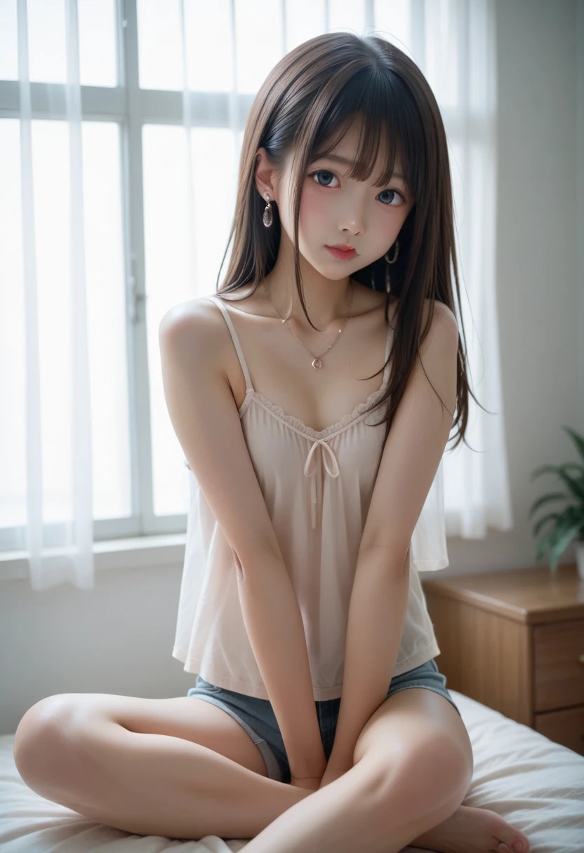 (((全裸で発情期のbeautiful girl:1.2))), (Japanese, high school girl, beautiful girl, Baby Face:1.5), (Small beautiful butt:1.3, Thin thighs:1.3), Slender body line, Small and slender figure, ((Beautiful small face, Idol Face)), ((Detailed eyes and face:1.2 Professional photography techniques, Cinema Lighting)), (Highest quality, Highest quality, Ultra high definition, Masterpiece), (Reality:1.38), (Gaze at the viewer, Captivating look:1.4, Sexy pose:1.2, blush:1.2), (Detailed hands:1.1, beautiful little hands:1.3), (Perfect Anatomy:1.3), (A meaningful smile), (Detailed legs)