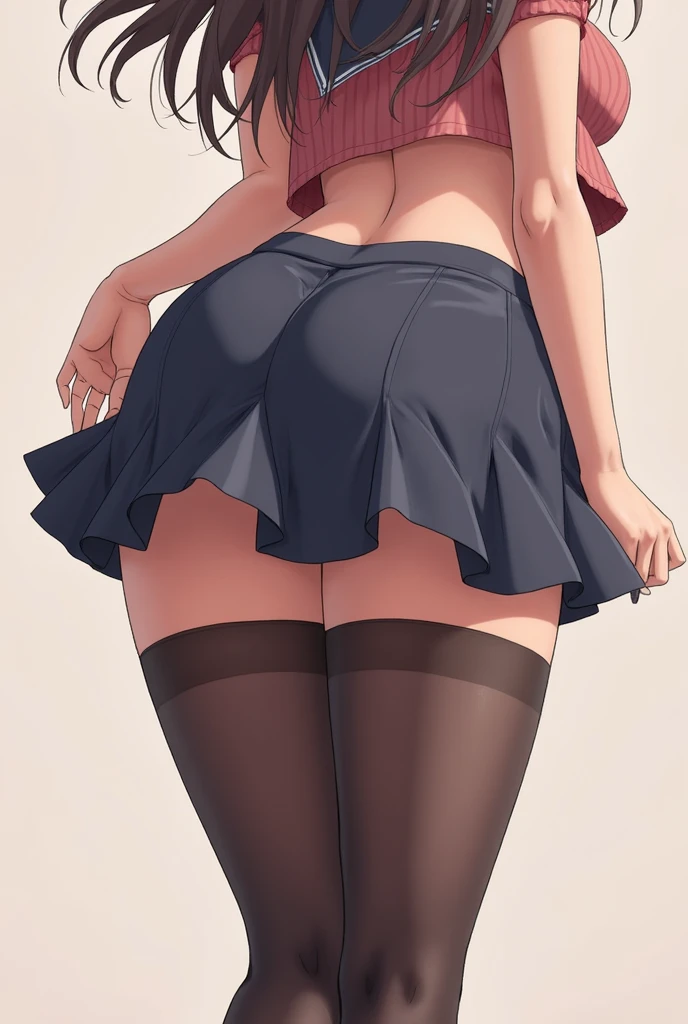 From below pose  , teasing , big breasts , brunette  , mature woman , skirt , panchira , stockings  