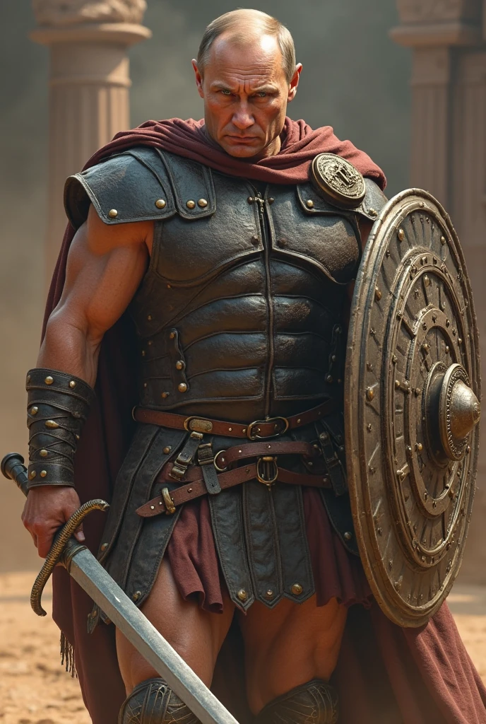 {{Masterpiece, best quality, oil painting, by Théodore Géricault, male focus, muted colors}}, the composition is: (((a dramatic half body portrait of a 25 years old ancient Roman gladiator, sexy, muscular, magnificent, wearing a beige Russian fur hat, he is wearing a red diamond shape pendant))). ((((He is wearing a dark green lorica armor made of velvet, alligator leather, with ronin inspired elements, Slavic inspired elements, wearing a satin sash))).