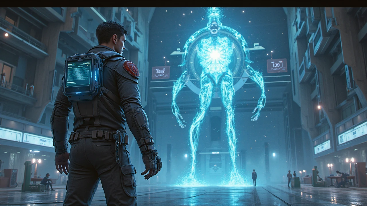 arafed image of a man running through a hallway with a ghost, vfx art, vfx, vfx movie, ryan meinerding, cinematic effects vfx, from a 2 0 1 9 sci fi 8 k movie, from the movie the thing, concept art for movies, photorealistic special effects, hyperrealistic movie filmstill, vfxfriday, still frame from a movie --auto --s2