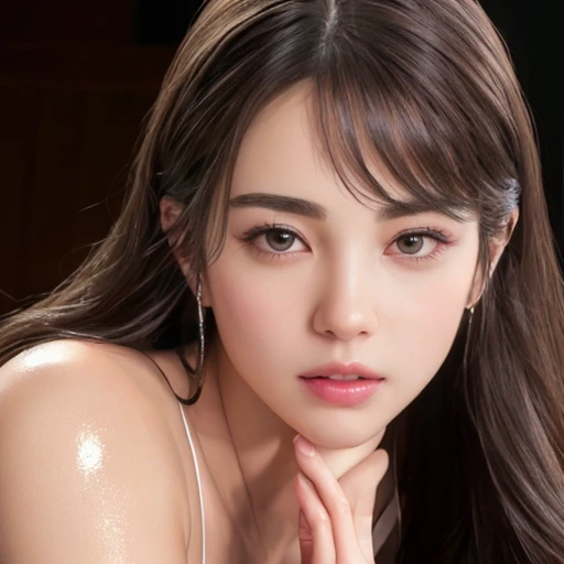 top quality, 8k, masterpiece: 1.retty woman with perfect figure: 1.4, dark brown hair, very detailed face and skin, detailed eyes, double eyelids, top quality, masterpiece, (photorealistic: 1.4), one woman, golden ratio, upper eye care, perfect face, beautiful figure, face close-up, long hair, gloss, highlight, gloss, glossy on skin, glossy on skin, cute smile, bust,, refreshing charm, elegant, perfect hands, shiny, highlight, glossy skin, refreshing charm, ears out, gaze to the camera, poses at different angles((Best quality, 8k, Masterpiece :1.3)),sexy body, short hair, fullnude, ((FULLNUDE)) ((kaki ke atas)) 