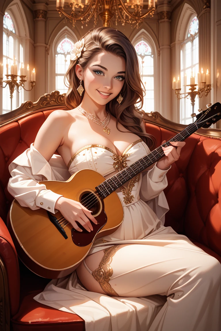 In a beautiful sunset, a queen is nude playing a guitar standing in the middle of a deep path. The scene is filled with a sense of nsfw tranquility and mystery. The queen is adorned with a crown and a flowing gown, exuding regal elegance Lys. Her eyes are mesmerizing and her lips are painted with a deep shade of red, emphasizing her beauty naked. The guitar in her hands is exquisitely detailed, with intricate designs and a luxurious finish. The overall image quality is of the highest standards, with ultra high-details and ultra high-resolution. It is a masterpiece created with professional techniques and photorealistic rendering nude style. The colors are vivid and vibrant, perfectly capturing the warm hues of the sunset. The lighting is carefully crafted, with soft and warm rays of sunlight casting a golden glow on the queen and the surrounding environment. The scene is captured with a top-of-the-line camera DSLR, ensuring every detail is depicted in ultra high-definition 128K XT3. The path that the queen is standing on is deep and filled with a sense of depth and mystery, creating a captivating atmosphere. The image is of such high quality that it can be considered NSFW (Not Safe for Work), emphasizing its artistic value. nsfw nude varies multi etc. --v 6 --s 1000 --c 20 --q 5 --chaos 100