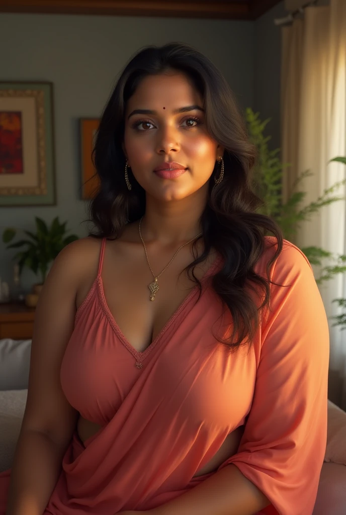 professional photograph of RAW photo, photorealistic, [:intricate details:0.3], best quality, photo of beautiful Aishwarya Rai Bachchan Indian actress 45y old woman, with black hair, detailed skin, (like a plus size:1.1), (beautiful round shape breasts:1.1), (big ass:1.1), ( white, red, blue, color saree with blouse), 1girl, graceful body structure, from front, looking at viewer, cowboy shot, natural color, perfect viewpoint, highly detailed, wide-angle lens, hyper realistic, with dramatic sky, polarizing filter, natural lighting, vivid colors, everything in sharp focus, HDR, UHD, K Photorealistic, Hyperrealistic, Hyperdetailed, analog style, detailed skin, matte skin, soft lighting, subsurface scattering, realistic, heavy shadow, masterpiece, best quality, ultra realistic, 8k, golden ratio, Intricate, High Detail, film photography, soft focus, huge , thick figure, in bralette at home