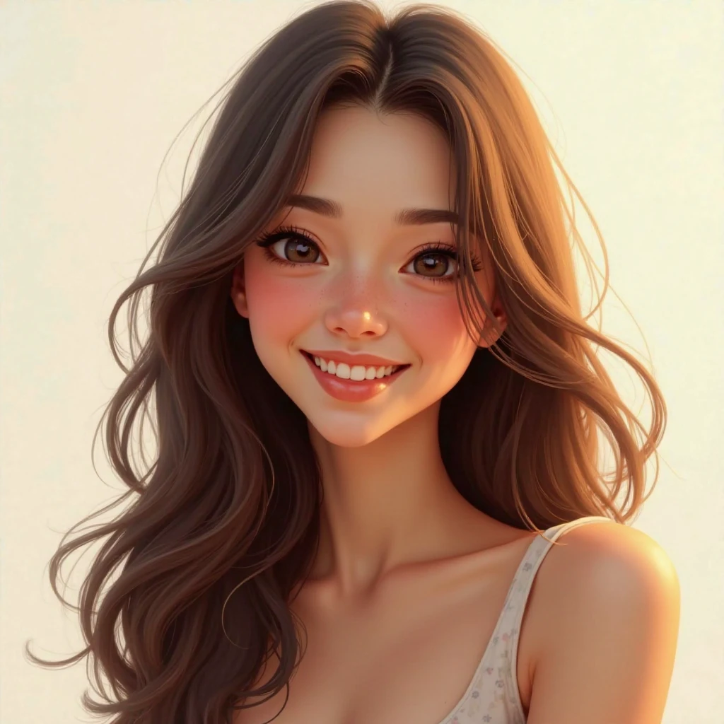 Woman 19 years, brown eyes, Brown hair, Smiles, gown