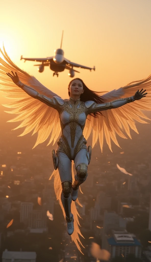 (8k, ultra quality, masterpiece:1.5), (Dutch angle:1.3), 
  (SteelHeartQuiron character, silver metallic short hair, science fiction:1.2), Woman (soaring|flying) through clouds,  (metallic wings:1.3), Hajime Sorayama Style,  shiny costume,  (isometric:1.0), (fisheye:0.7), (bubble:0.7), dark theme, well drawn eyes, gopro, action shot, flying, dynamic action, beautiful facial features, pretty lips, (Point-of-view shot:1.3), art by todd mcfarlane, trending on deviant art,  low iso, <lora:epiNoiseoffset_v2:1.1> , <lyco:quiron_SteelHeart_V3Lycoris:1.0>