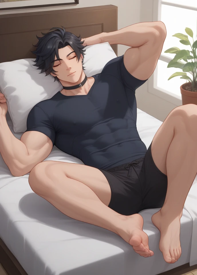 Homem jovem caido no chao, lying with arms open. Caido no deserto
