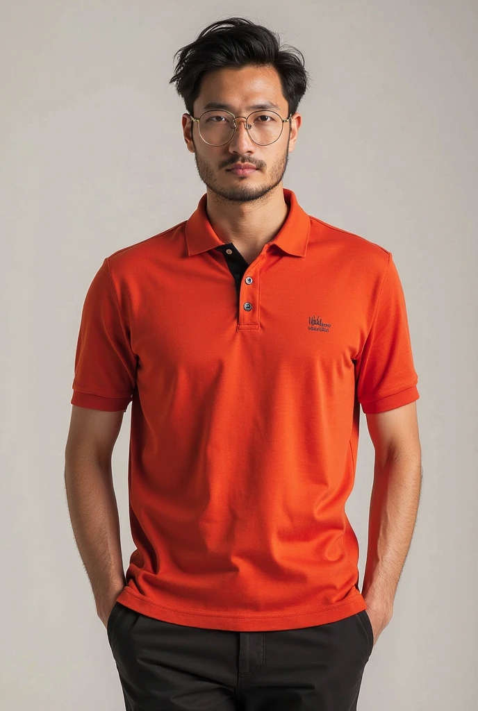 Promotional red and beige polo shirt, 2025