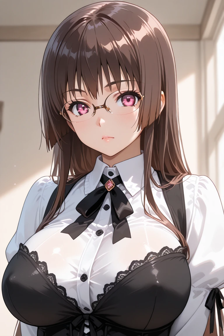 1 Female、Brown hair、Brown Eyes、Best Quality、Super detailed、8 Resolution、Raw photo、Mastepiece、Perfect Body、high resolution、Highest quality、Detailed drawing、Vibrant colors、lure、Long Hair、Black-rimmed glasses、Captivating breasts、Bunny girl