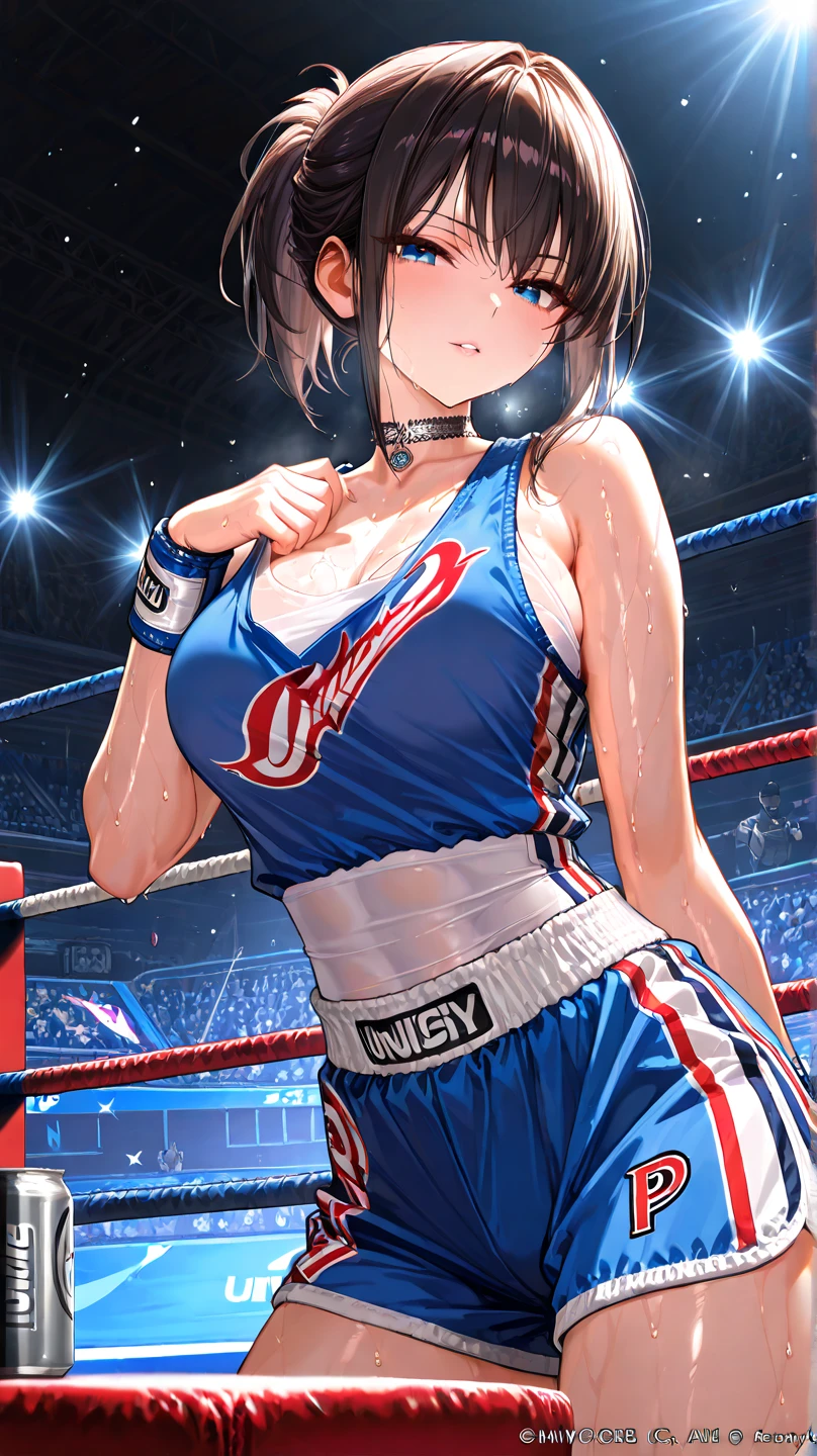 Beautiful woman、 ((Open Finger Gloves, Five Fingers)), (((Women's Mixed Martial Arts, Martial Arts)))、Fighter、Professional wrestler、Brown Skin、Rin々Funny face、Fighting Pose、One Woman、Pro Wrestling Love、Woman doing professional wrestling skills
