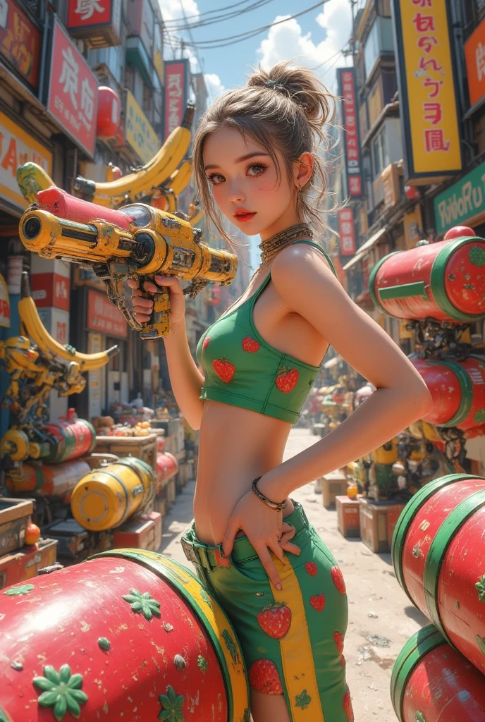 falling in videogame wolrd with different universes and multiple characters, lot of things, peach from mario, lara croft from tomb raider, chun-li from street fighter, pac-man, Mai Shiranui from fatal furry, masterchief from hallo, flying space craft from starwing, Link from zelda, green pipes from mario, hills from sonic, guns. arcade terminal, console; megadrive; saturn; super nintendo; playstation, joysticks, Cacodemon from doom, sorceress from dragon's crown, dr robotnik from sonic, zombie from resident evil, solstice, cards, dice, triforce symbol, ferrari from outrun, insert coin on a cathodic screen, outdoor on a fantasy planet