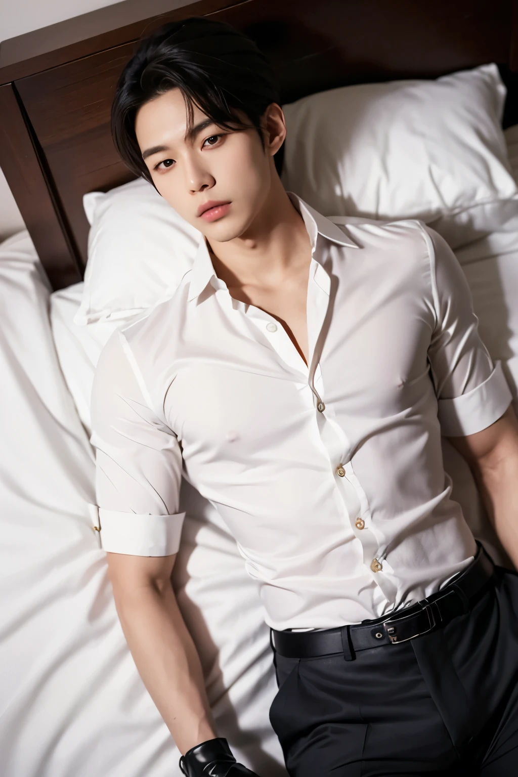 30-year-old boy ,Korean bulky male executive navy blue pinstripe work uniform shirt, wearing tie................ navy blue sexy man thong....dripping  on body and pants........., ..................,legs wide open,,,,,,,,,,,,,,,, legs on shoulder, missionary POV, men drooling, drenching sweet, hairy ass,