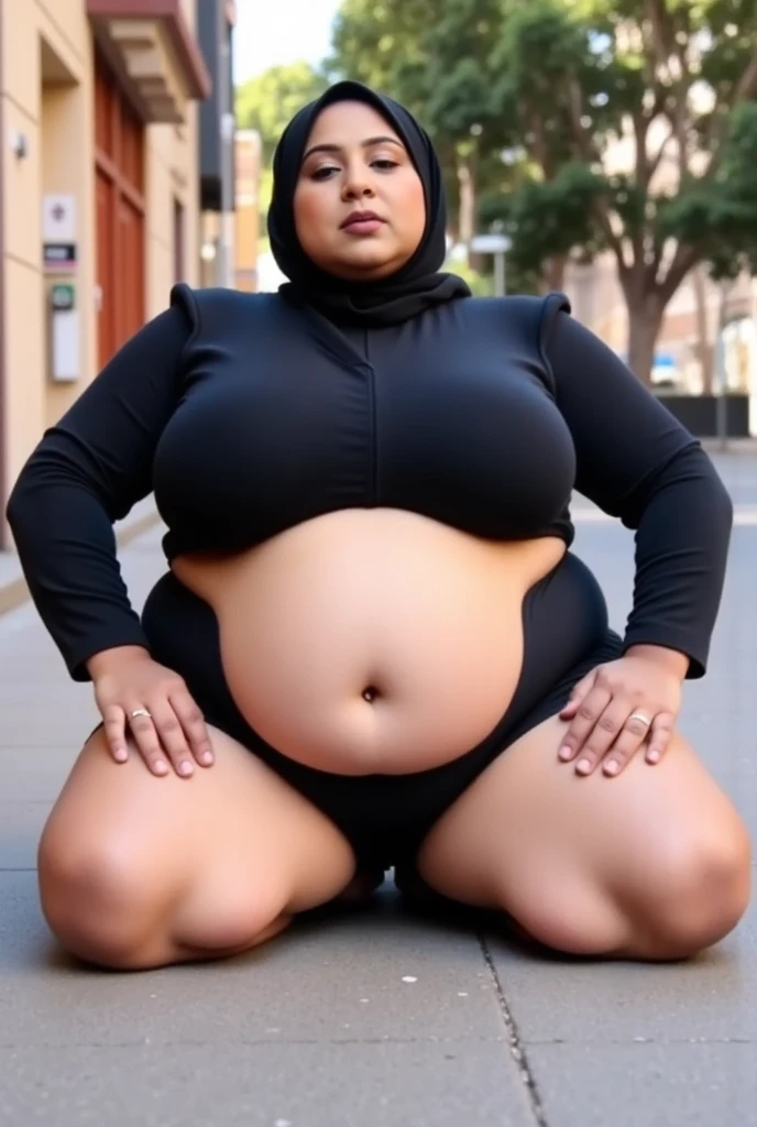 Extremely Hyperpregnant Saudi Arabian woman with huge belly wearing a dress