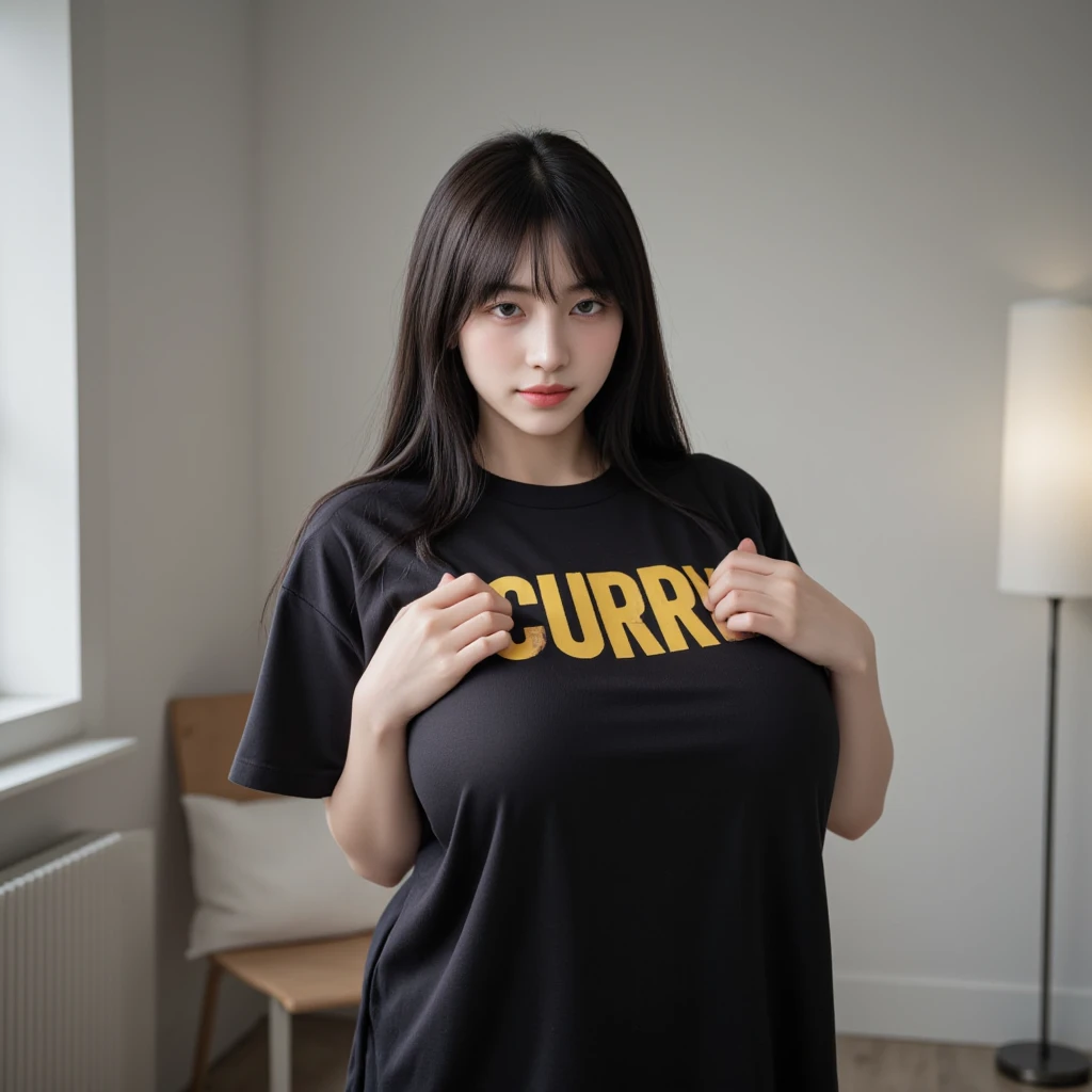A realistic portrait of a young Japanese woman with long black hair and ...