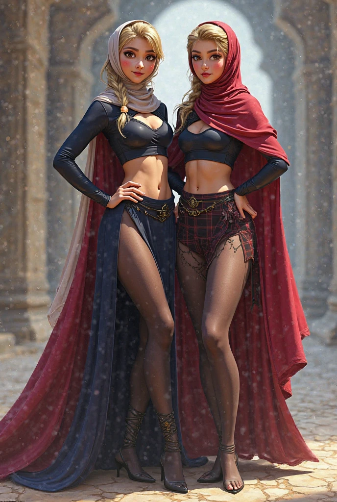 multiple sexy girls warriors armed with weapones wearing dresses and stockings fights to protect and guards princess in bride dress who's in trouble, full body shot, only females on the picture, inside palace background, white and even teeth