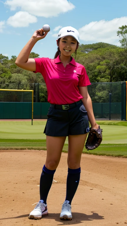 "In a cricket coaching session, a tall, 39-year-old woman with a round-shaped face, white skin, and chestnut brown hair disheveled and flowing down to her breasts in two parted sides is deeply focused. She wears a casual polo shirt and khaki shorts. With a notebook and pen in hand, she studies various techniques and strategies, her large breast size comfortably supported by her clothing. She occasionally stands up to demonstrate a batting stance or a bowling action, her passion for cricket driving her to constantly learn and improve."