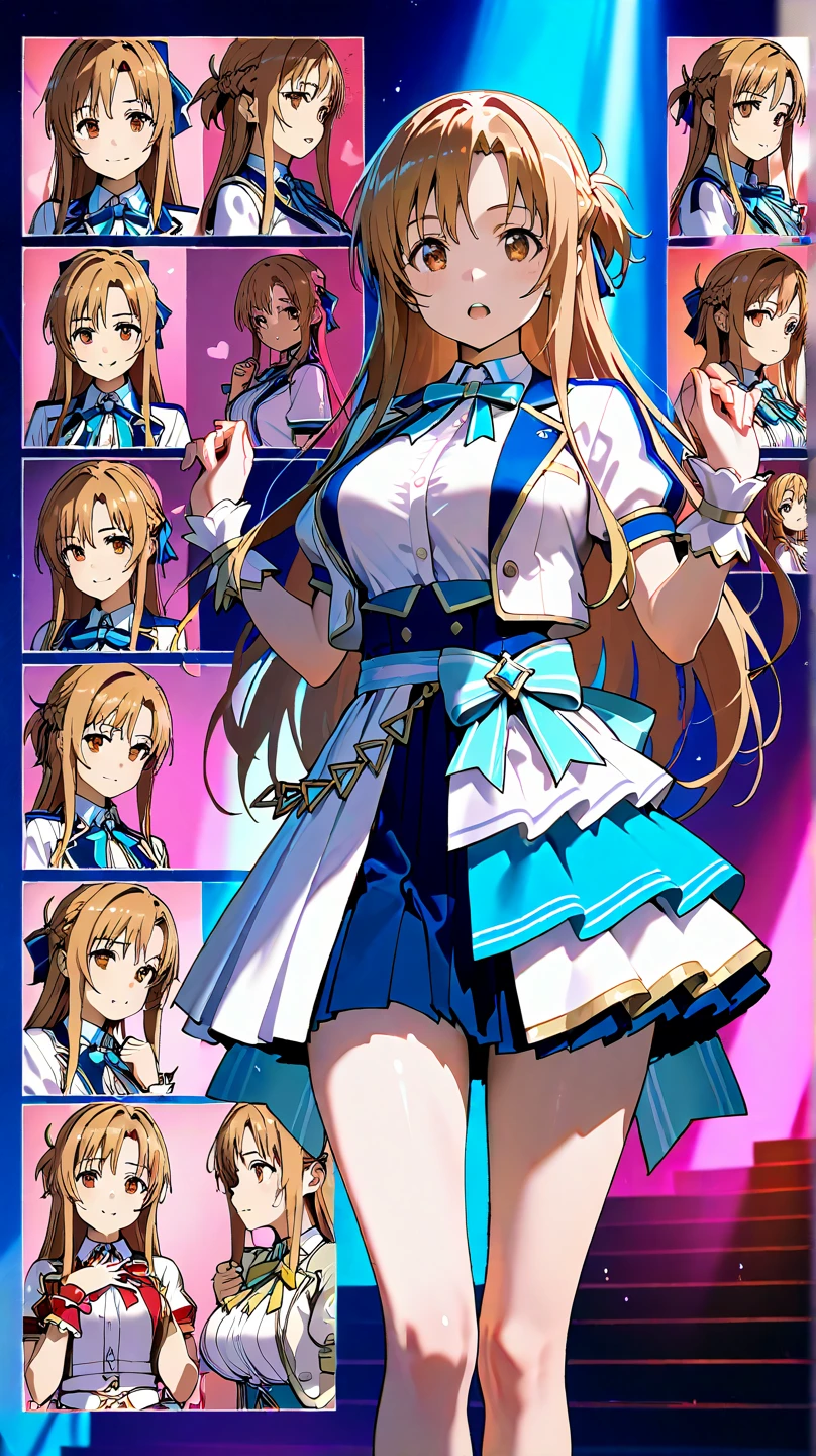 masterpiece, best quality, cute eyes, 1girl, solo, idol costume, random pose,  ((white background)), 