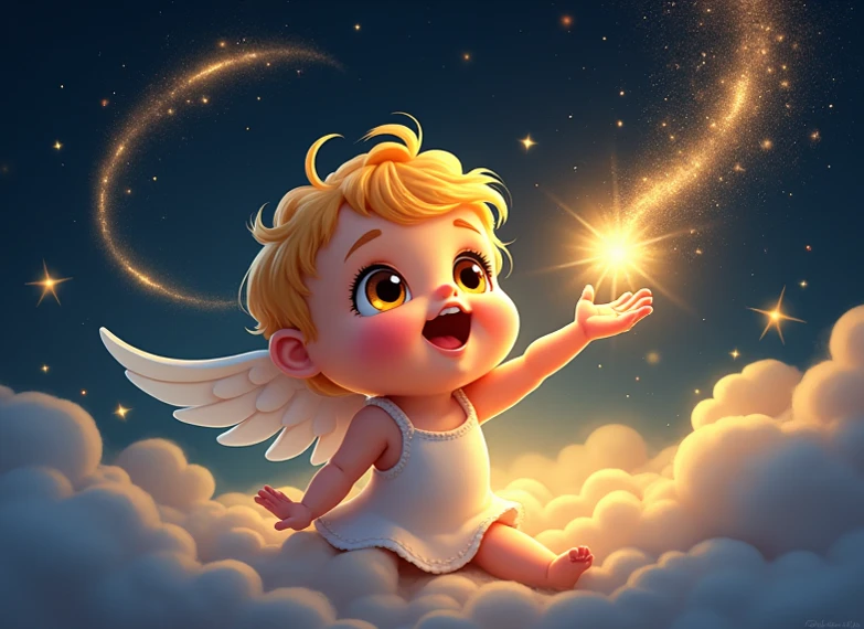 Little star smiling baby flying