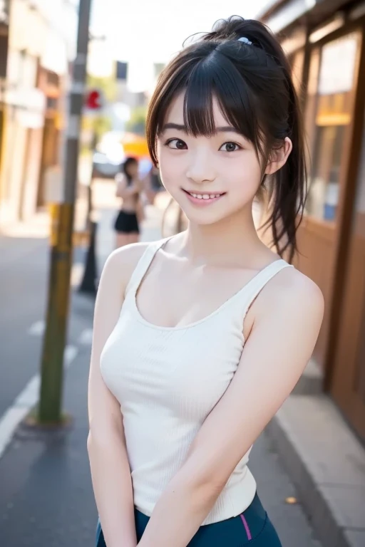 anime風の女性キャラクターのカラフルなプロフィール写真. anime「My Favorite Child」has characteristics that are clearly different from. The setting is a futuristic city lit up by neon lights. The environment is stimulating and adventurous. The camera settings are、A digital camera with a low ISO setting. This lens is a medium aperture zoom lens.. キャラクターデザインは日本のイラストレーターとanimeーターにインスピレーションを受けた, Akiko Sterrenberger, Photographed by Makoto Shinkai, Your Name。Director of, (Large Breasts:1.2), (Cleavage:1.2), (Perfect Anatomy:1.3), (Baby Face:1.5), (Super cute small face:1.5), (Very cute smile:1.5), Absurd, (((In uniform:1.2))), (Hair blowing in the wind:1.5), (Straps across the cleavage:1.5)