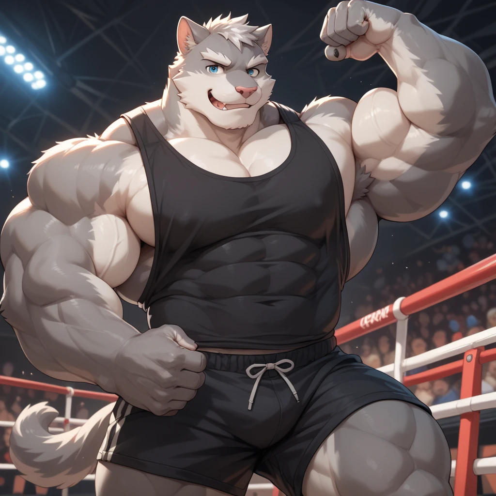masterpiece, best quality, 8k resolution, Very detailed, hairy,(((White lion))),(((Fat-enclosed muscle))),(((Mature))),(((middle age))),(((White hair all over body))),((Glasses)),(((Sticking out the tongue))),portrait,(((Strong))),(((Blushing))),(((Shirtless))),(((White fur))),((huge)),Hip bulge,For the audience,(((Shameful))),Highest quality scene,Solitary,solitary,(((Erotic panties)),(((Hip bulge))),(((Sweating))),((Chains)),(((limb shackles)))),(((Neck collar))),(Shameful),Kneeling on the ground,(((kneeling))),(((Blushing))),((stage)),(((leather shoes))),(((Open your mouth)))