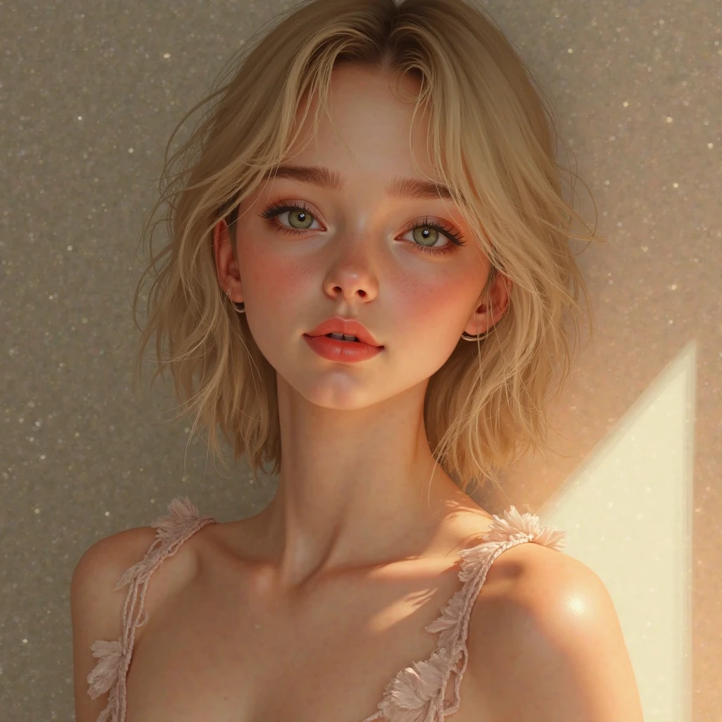 1 girl, chest, blushing, Blonde, bangs, slightly open mouth, 