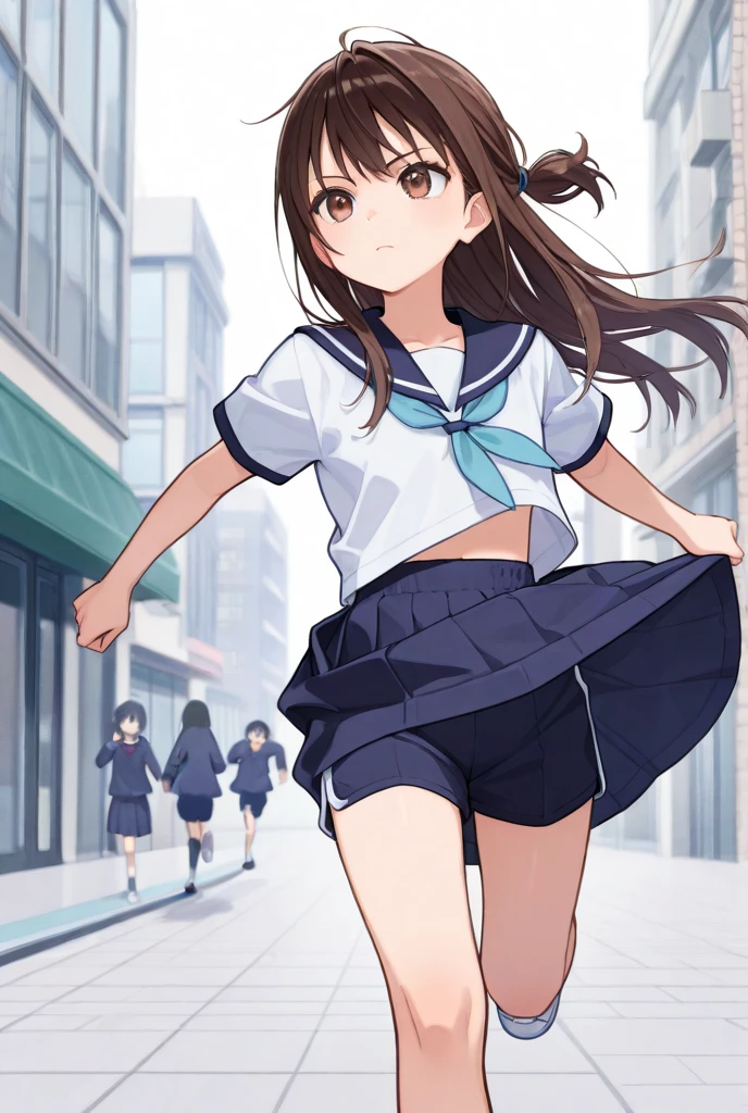 photo-realistic,Middle school students,beautiful girl,uniform,Sports Department,reflection,Fine skin,laughing,small breasts,black hair,ponytail