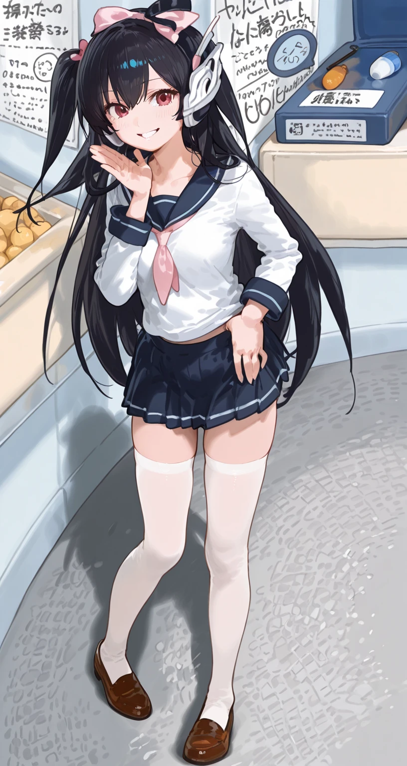 Masterpiece Top Quality High Resolution、30y Anna Tanaka , Long black nuanced hair, Sit with your knees bent、Eight-headed body、beauty legs 、in a school、As if looking up from below、Ashamed, show panties