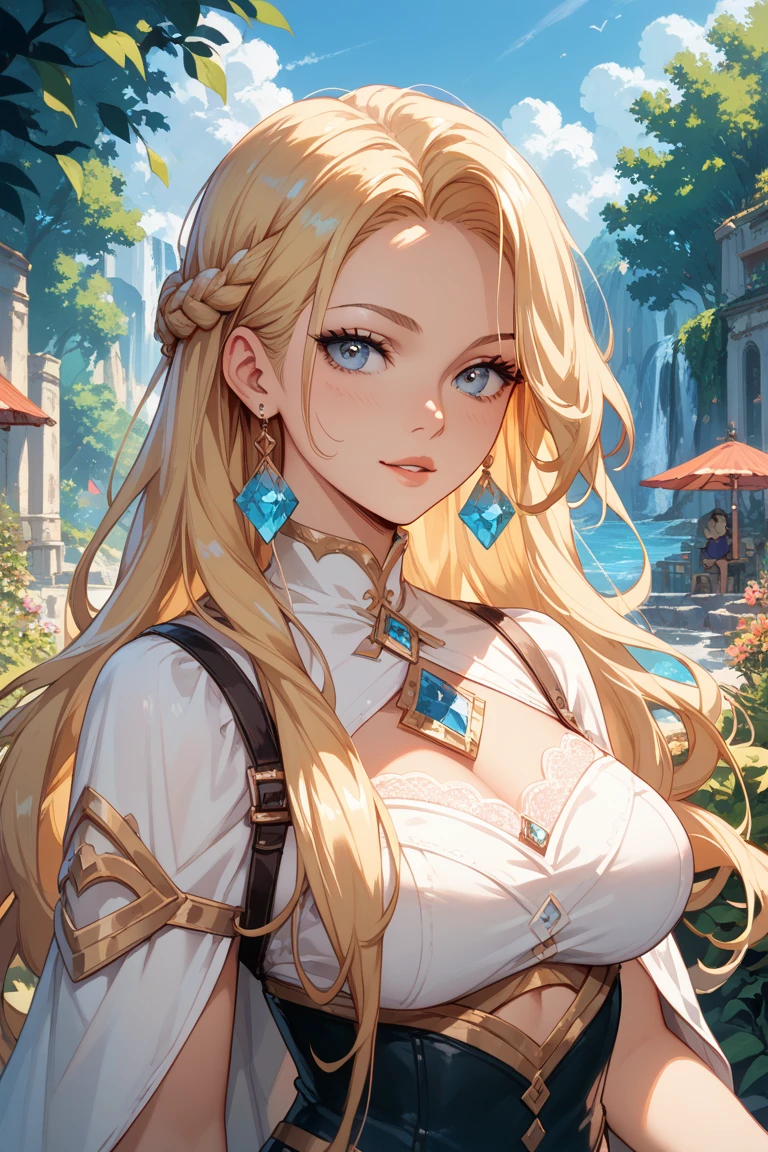 (8K, original photo, best quality, (masterpiece, super high quality, Super detailed), Anime style landscape, Young Girls, (((Large Breasts)))Breast sagging、Low-cut(((Cleavage )))、(((Wide hips,)))(((Hourglass figure)))((Long legs)),absolute, Scarlet Sails, Girl looking at the sea from the coast, The camera looks at the sea, Intricate details, sailing ship with Scarlet Sails, Scenes from Alexander Green&#39;s novels. "Scarlet Sails" Intermediate image, A beautiful woman poses for photos in the alley, Brown Ponytail, Number of hits, Happy smile, blue eyes, Muscular slimming, Perfect anatomical structure, Looking at the camera, time of day, Blue sky, Animation Style, outdoor, Art Station Trends, oh!, Very emotional sakimichan, With original clothes, Very realistic, Extremely realistic, Very sexy, 8K, 8K extremadamente detallado), (extremely delicate and beautiful), (masterpiece), (best quality: 1.0), (Ultra-high resolution:1.0)