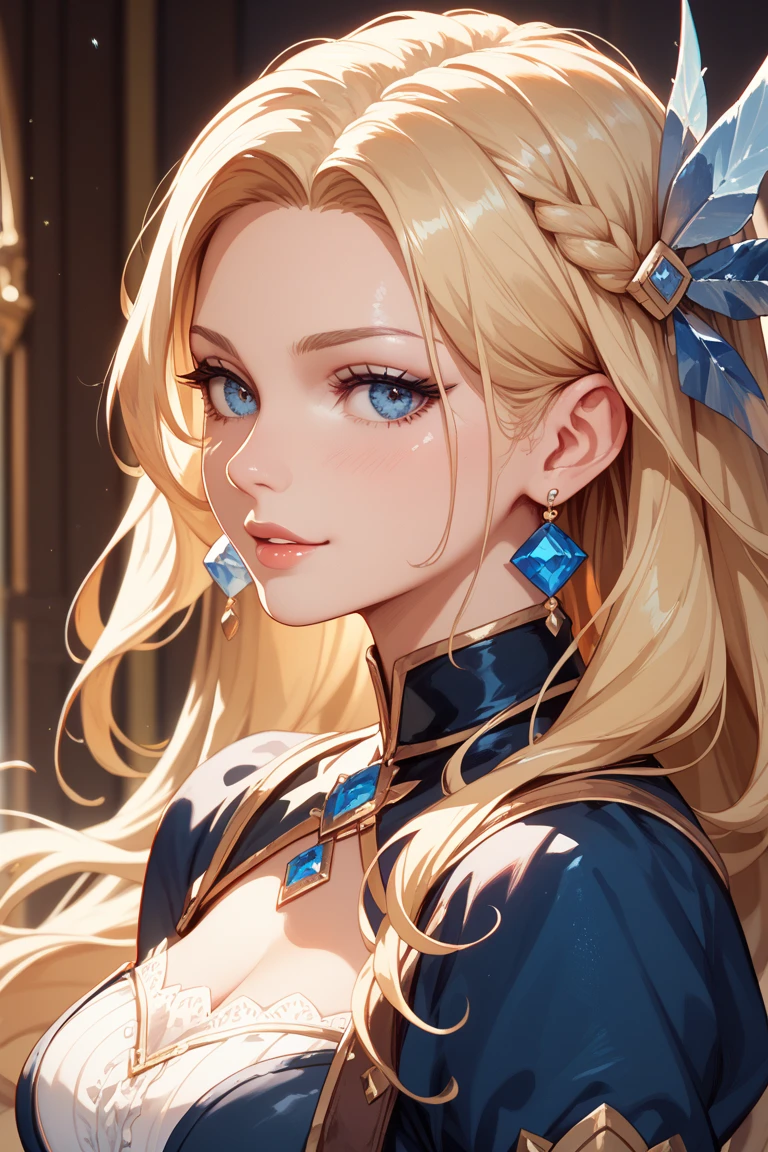 YNY_Doronjo, a beautiful young girl with long blonde hair, piercing blue eyes, and a mischievous smile, doronjo, intricate detailed portrait, 8k, photorealistic, dramatic lighting, highly detailed, vibrant colors, fantasy, digital art