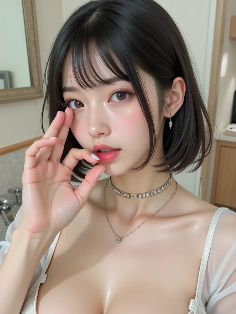 (Browsing Caution:1,4),Mix 4, (8K, RAWphotograph, Highest quality, Tabletop: 1.45), (Realistic, Realistic: 1.37),illumination, night, プロのillumination, photographn mapping, Radio City, Physically Based Rendering, Gradient Brunette, 高品質のphotograph, High resolution, 1080P, (Detailed facial depiction), (Detailed description of the hand), (Delicate CG), Extreme light and shadow, Rich details, (Detailed facial features), (Highest quality), Look in front of you, Highly detailed face, Highly detailed lips,  超High resolution, (truth: 1.4), photograph, 1 Girl, [(sad)],  , Thin limbs, movie, Cool pose, I Cup, Highest qualityな完璧なボディ, photographのような, (1 Girl: 1.3), Perfect balance, (Huge, Perfect breasts, Areola),(Realistic, Realistic:1.37),One Girl, Cowboy Shot,Professional Lighting, Photon Mapping, Radio City, RAWphotograph、(Realistic:1.4)、Octane Rendering、Complex 3D rendering with ultra-detail, Studio Soft Light, Rim Light, Crisp details, Super detailed, Realistic skin texture, detailed aspects, Beautiful details in the eyes, Highly detailed CG Unity 16k wallpaper, Compensate, (Detailed Background:1.2),Highest quality, 超High resolution, Tabletop, One Girl, One Girl,alone, Upper Body,Show Viewer, White Background, Multicolored Hair, Compensate , Lips parted, Black Lips, eyeliner, Gothic, Goth Girl,((Light on the face:1.2)),((movie照明:1.2)),(Photorealism:1.4),((30 piercings in left ear)),((necklace)),((A woman who is always smiling)),((nightのプールサイド:1.4)),((Facial lighting:1.1)),((Upper Body:1.2)),((Delicately draw the face:1.2)),(Very short bob hair:1.5),,(((Completely naked))),(((nsfw)))