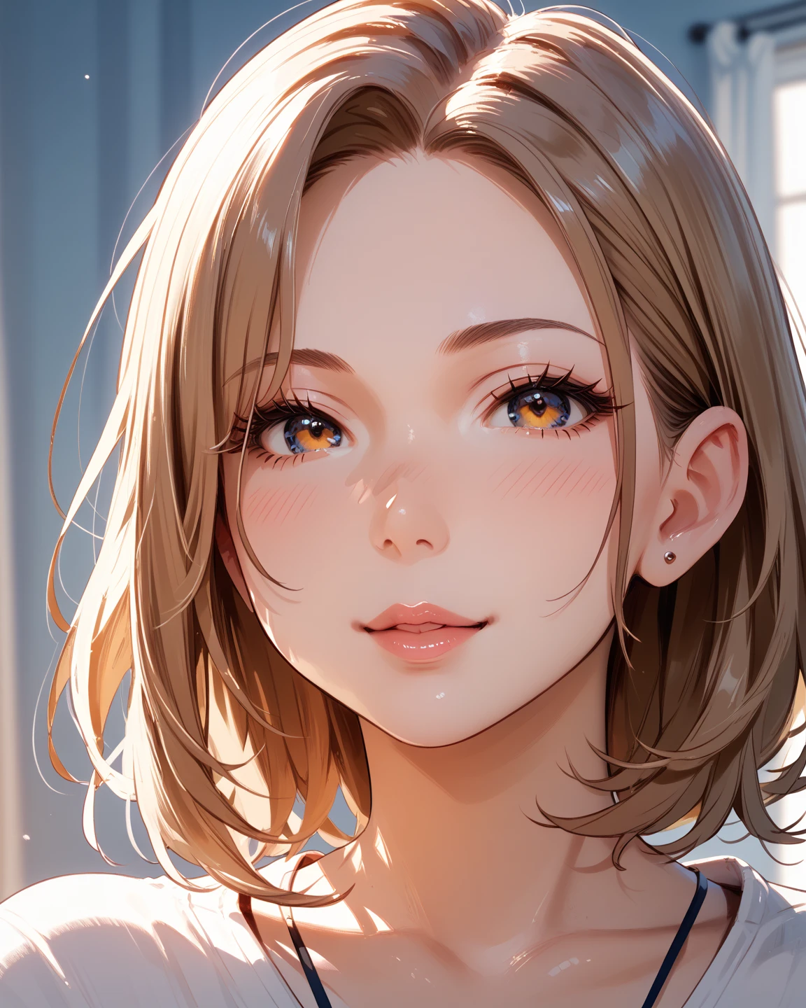(software:1.8, highest quality), 1 girl, alone, Realistic, Realistic, Looking at the audience, Light brown eyes:1.4, Brunette Short Bob Hair with highly detailed shiny hair, Lepangas:1.4), Mouth closed, Upper Body, big chest eye, eyelash, {Huge|big chest|Huge|Mega} whole :2, Chest cleavage:2, (((Add highlights to the eyes:1.4, big chest eye, Glowing Skin:1.4, Looking at the audience, Show me your ears, Beautiful long neck, smile, Bangs and beautiful teeth))), Ideal body type, ((beautiful, blank purple background:2, Simple, Blank blue sky background:2, Very simple white background:2)), (modern), Light skin tone, (Photorealistic:1.4), 8K Ultra HD, Dynamic movie lighting, highest quality, multiple girls, thighhighs, Beautiful long neck:1.4, (({Huge|big|Huge|Mega} chest, Chest cleavage:2, Upper Bodyは服を着ていない:1.6)), (((Portraiture:2, Face close-up:2)))