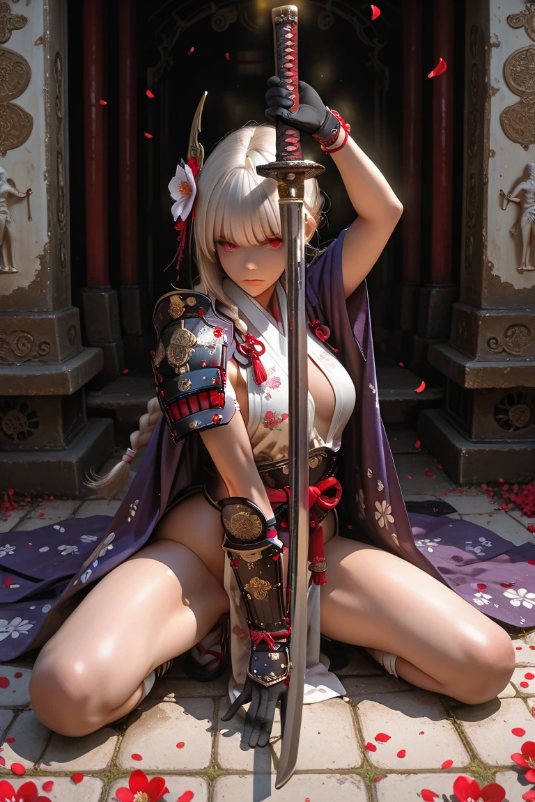 (Japanese women)、(Warrior Princess)、(Goddess of War)、(Black Hair)、(ponytail)、(Old Japanese Armor)、((Holding the Japan sword))、(True to prompts)、(Deluxe)、(Glaring with sharp eyes)、(Super big breasts),(battlefield)、(grassland)、((A large number of soldiers))、(sunny)、(blue sky)、(Best lighting)、{{{Browsing Caution}}}、{{{masterpiece}}}, {{{Highest quality}}}, {{ultra-detailed}}, {{shape}}, {{{Very delicate and beautiful}}},{{extremely detailed CG}}、{{unity 8k portrait}}、{{Fabric Shading}}、{{super detailed skin}}、{{Perfect Anatomy}}、{{detailed}}、{{Dynamic Lighting}}、{{{beautiful detailed eyes}}}、{{{beautiful detailed Face}}}、(Perfect Legs)、(Perfect breasts)、(Perfect pose)、(Perfect body)