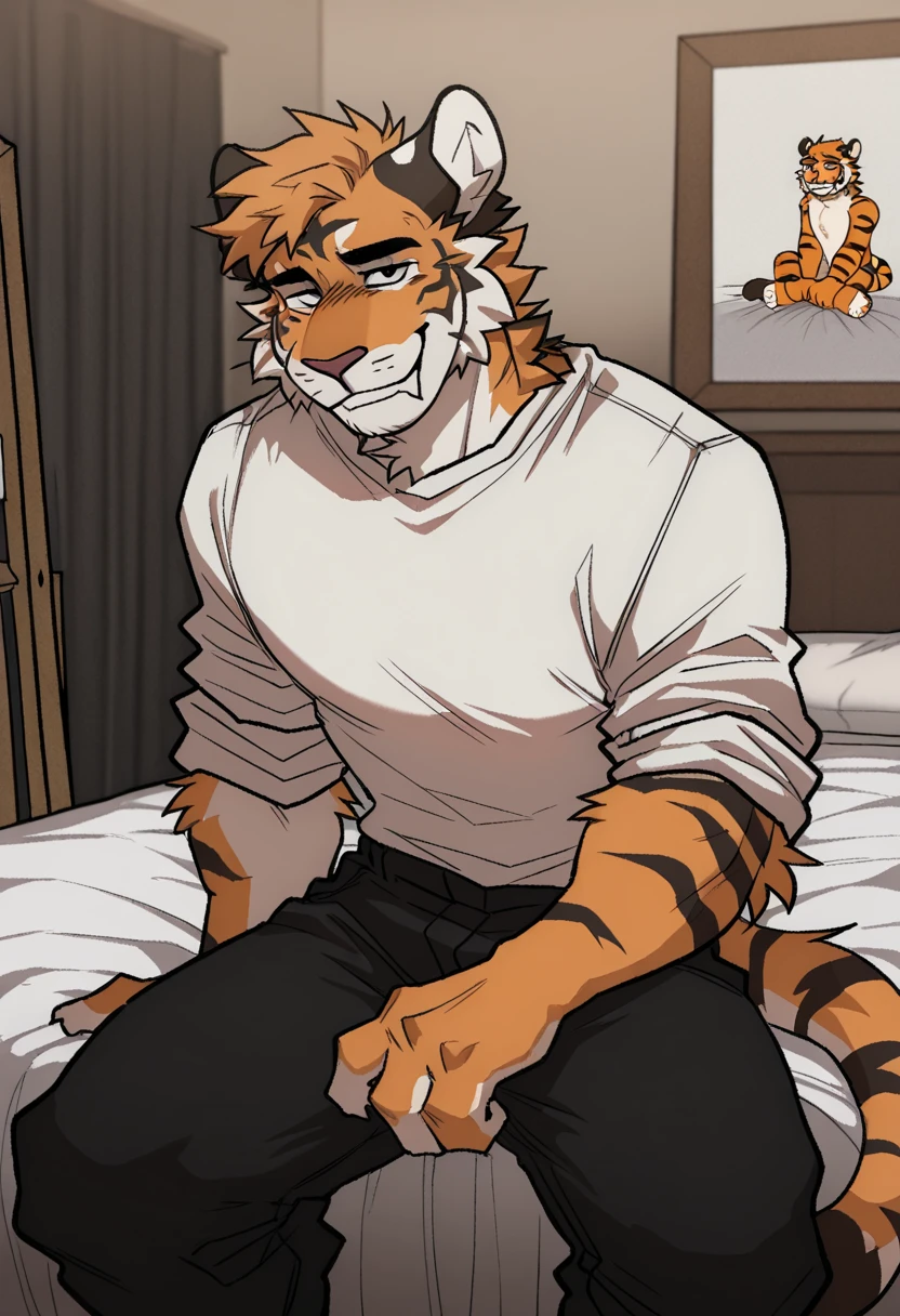 torahiko, solo, blue eyes, muscular, white cat tail, bara, (pose:1.3), (posing:1.3), (soft shading), 4k, hi res, five fingers, detailed hands, ((detailed face, (detailed eyes:1.0), detailed)), (full body), by zackarry911, by zaush, (by personalami:0.5), solo, looking at viewer, smile, short hair, 1boy, male focus, thighs, one eye closed, shorts, feet out of frame, thick thighs, tank top, black shorts, eating feet, in bed, having sex with girls, bulge, pectoral cleavage, sidepec
INFO
Size
2272X4096
Date
Sep 30, 2023
Mode