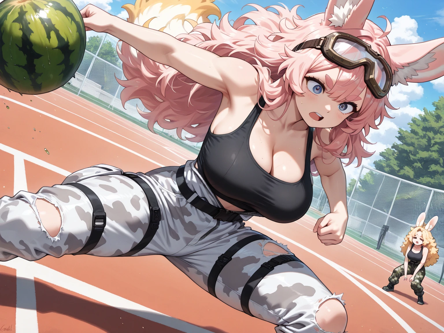 green hair,green eyes,crawl,kneel,(leash) in tight purple dolphin shorts and a purple sports bra