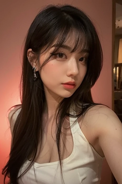 best qualtiy, tmasterpiece, 超高分辨率, (realisticlying:1.4), RAW photogr, 1girl, ((black lace nightgown)), ((middlebreast)), cold light, white background