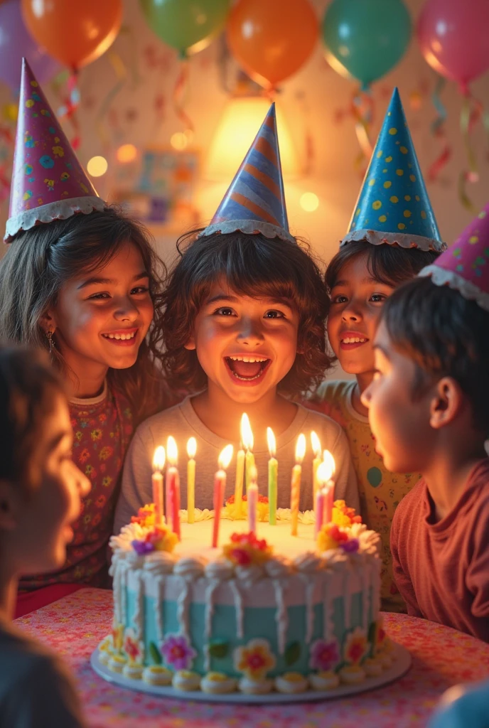 Create a photo of a happy child celebrating a birthday