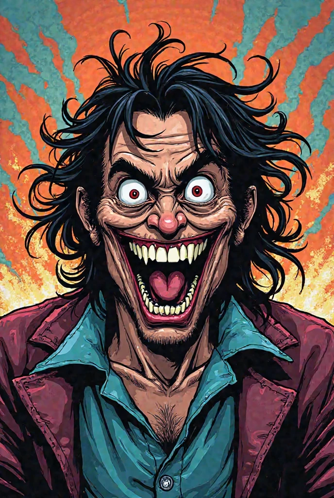 Ozzy Osbourne zombie ripping off a bat's head with a fierce bite,