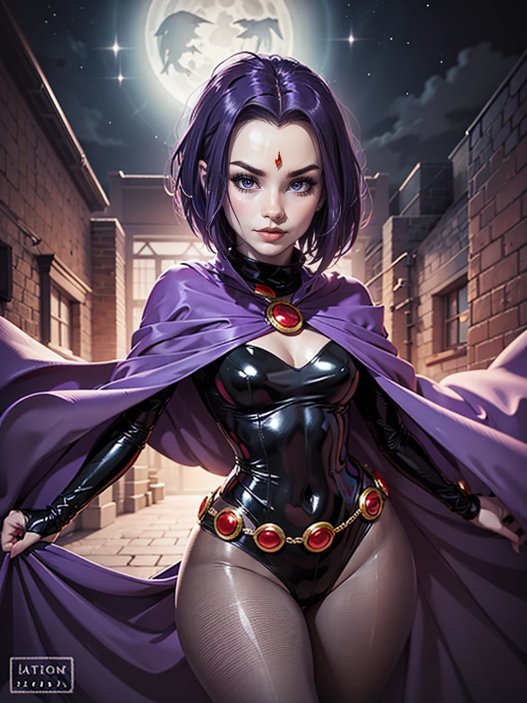 (solo:1.1),(masterpiece), (best quality:1.3), ultra detailed, intricate, (nice hands:1.6), professional art, digital art, absurdres, shadraven, (Full body view:1.1), 1girl, solo, (grey skin:1.4), dark purple hair, bob hair, dark purple eyes, hips wider than shoulders, pear shaped body, jewellery, detailed thighs, thick thighs, red jewel in forehead, jewels, (long sleeved turtleneck leotard:1.3), cuffs, small breasts, nipple bulge, (shadraven cloak), (Shadraven broach:1.2), Shadraven jewel belt, Shadraven wearing a long sleeved leotard, long legs, ( long crotch bulge:1.4), large penis, large testicles, side view, looking at viewer, bubble butt , gluteal crease, universal lighting,,