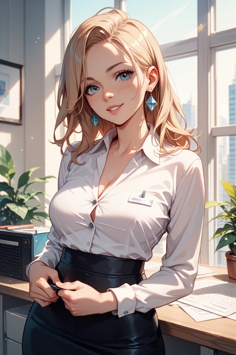 (SFW), masterpiece, best quality, highres 64k, clean, cinematic lighting, best shadow, volumetric lighting, beautiful detailed face, beautiful detailed blue eyes, beautiful detailed blonde hair, multicoloured hair, (best illumination), (very sexy young female body:1.4), (medium breast, lactation ), ((very seductive smile, sexy lips, )), sexy looking at the viewer, floating hair, makeup, 1girl, solo, (mercy), long hair, long ponytail, shirt, partially unbuttoned, ((unbuttoned torn jeans,)) indoors, living room, (welcome viewer home) (upper body, cowboy shot), <lora:mercy:0.5> <lyco:GoodHands-beta2:1.0>