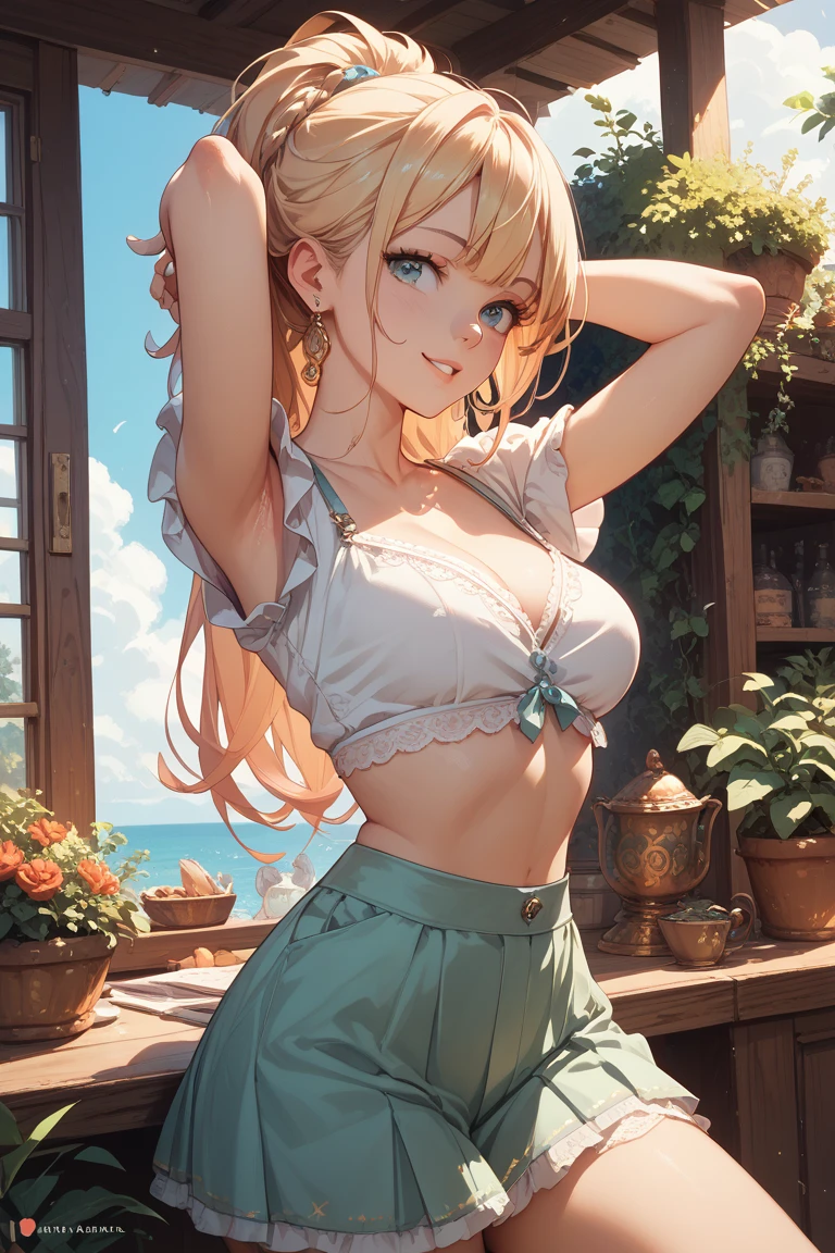 NSFW,(pale illustration,anime illustrations:1.2),(masterpiece, highest quality, so beautiful, Super detailed),textured skin, high details,8k,gleaming skin,pale outline

(hachimiya meguru, idolmaster:1.2),gold hair,

1 girl,(black Thighhighs:1.3),middle breasts,shorty,happy smile,
sarong,standing,
from front,white and clean bedroom