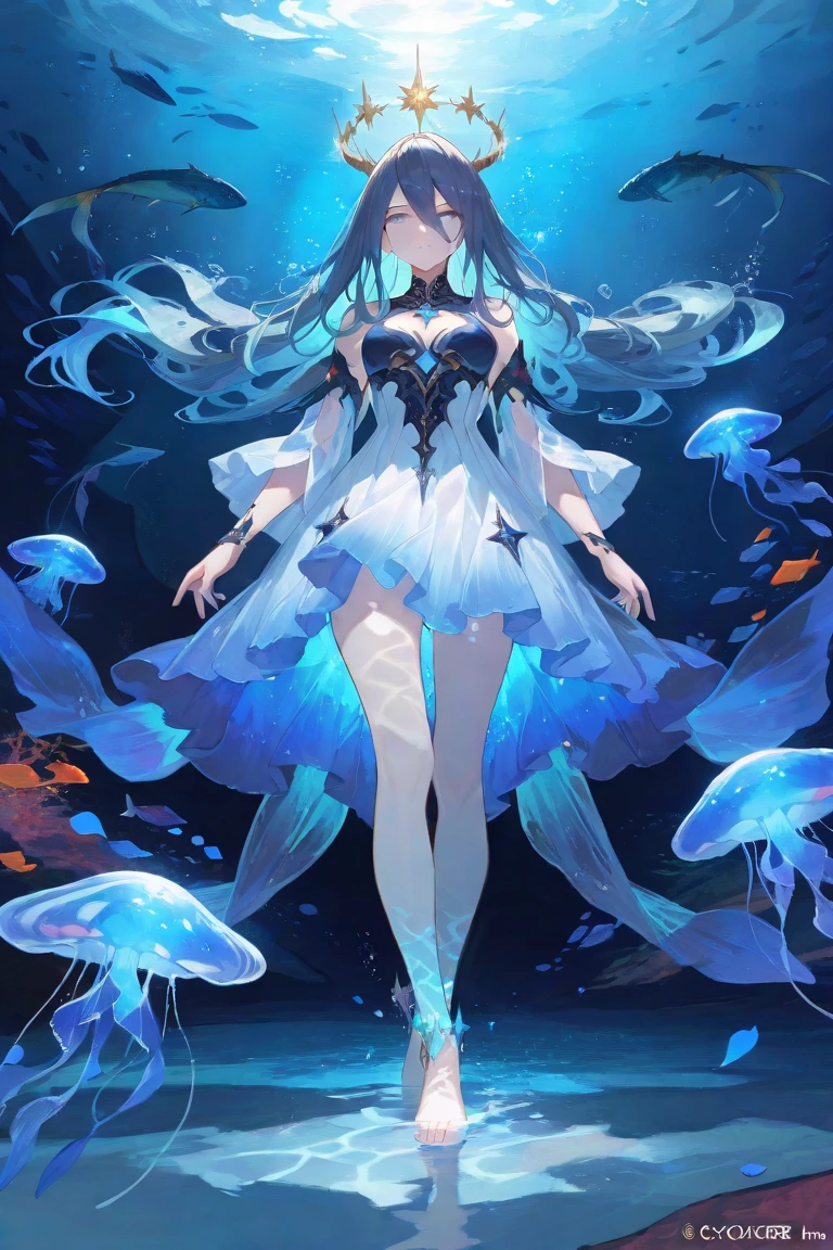 girl、Encased in jellyfish、Iridescent Jellyfish、Transparent