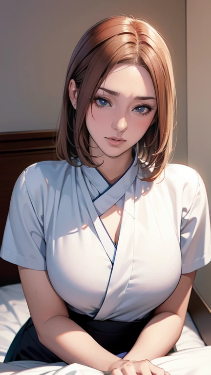 masterpiece、highest quality、一人のmature woman、(mature woman、brown skinned:1.6)、Nekomimi、blonde、ponytail、purple eyes、white jacket、Cool、big and full breasts、delicate depiction、exposed chest、exposed nipples、